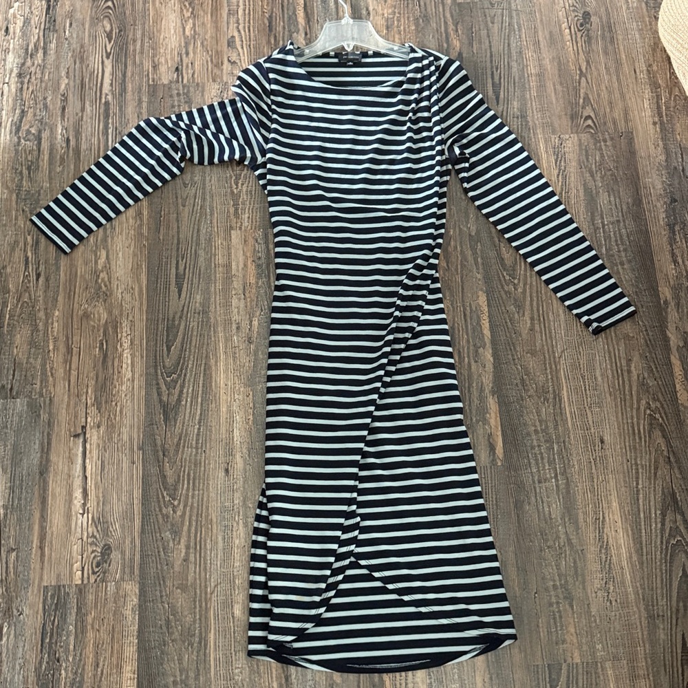 The Limited Navy and White Striped faux wrap dress